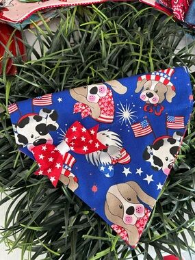 Handmade 4th Of July Pet Bandanna Dog Collar